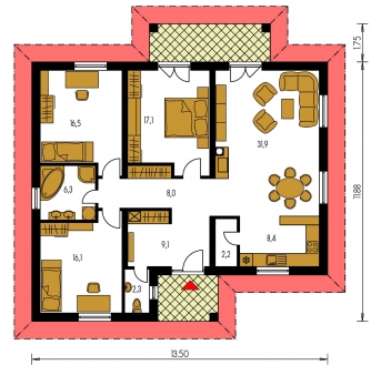 Mirror image | Floor plan of ground floor - BUNGALOW 2